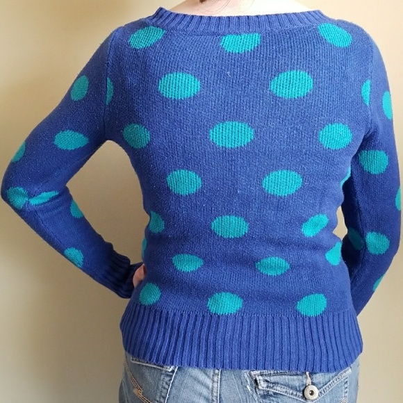 Blue Sweater with Turquoise Polka Dots - Picture 2 of 3